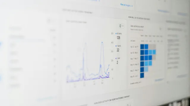 Pantalla de computadora con un tablero de analítica de marketing digital con métricas y gráficas